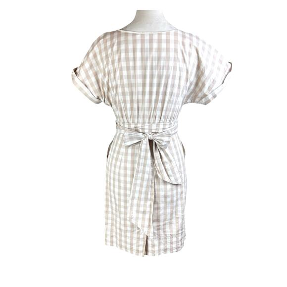 Anthropologie HD in Paris Beige Neutral Cream Gingham Belted Poplin Sheath Dress - Picture 6 of 15